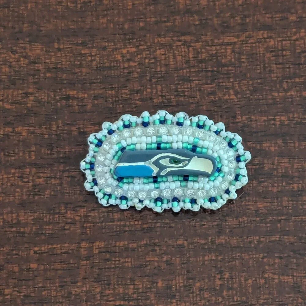 Beaded Seattle Seahawks Seed Bead Brooch Handmade Native Tribal Pin‎ Football